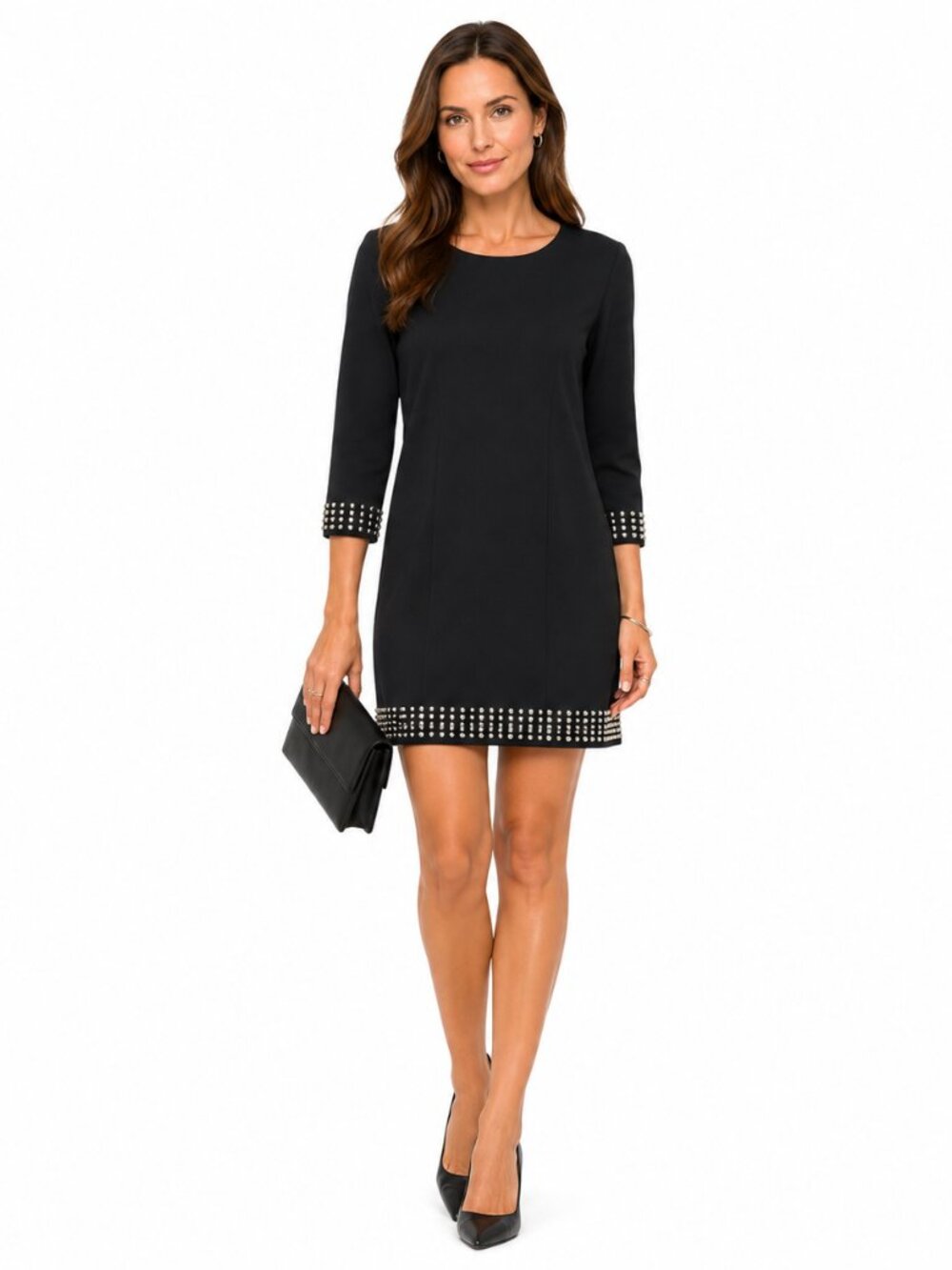 Michal Kors Black Long Sleeve Embellished Studded Shift Dress Sz 10